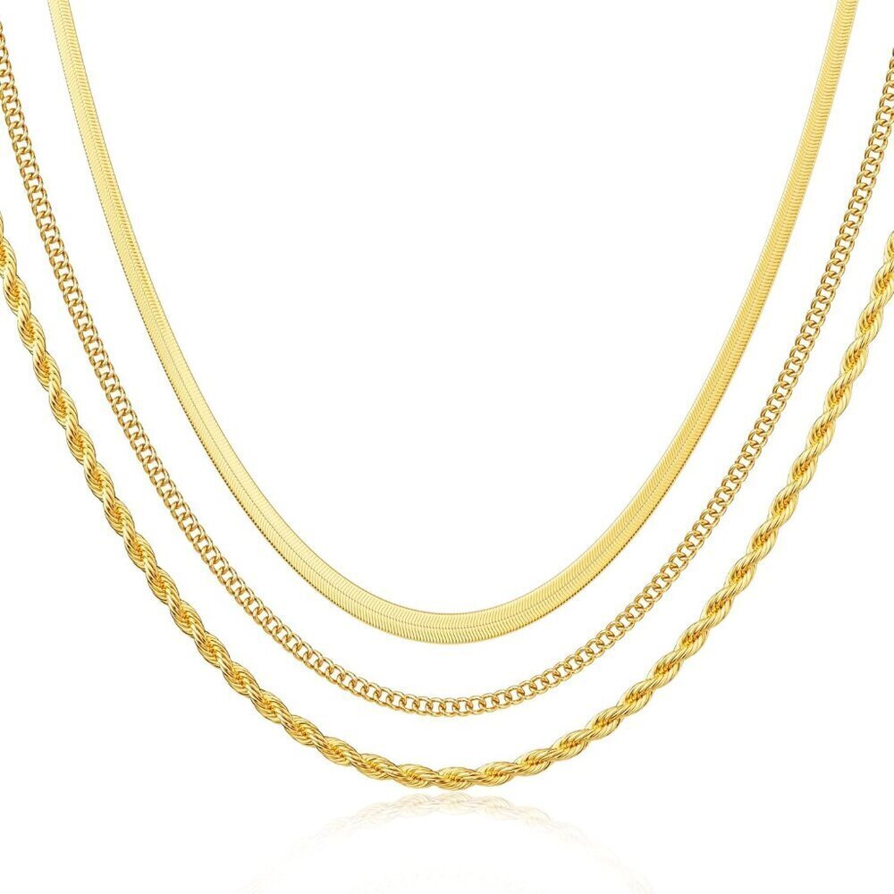 Dainty 14K Gold Plated Necklace Set Women Layered Choker Snake Chain Jewelry